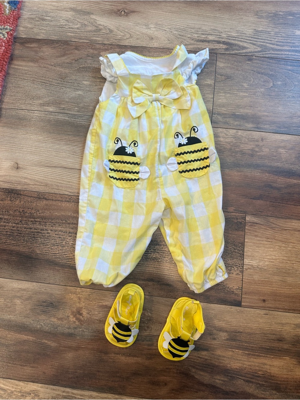 Baby Girl 12 Month Bee Overall Outfit with Sandals